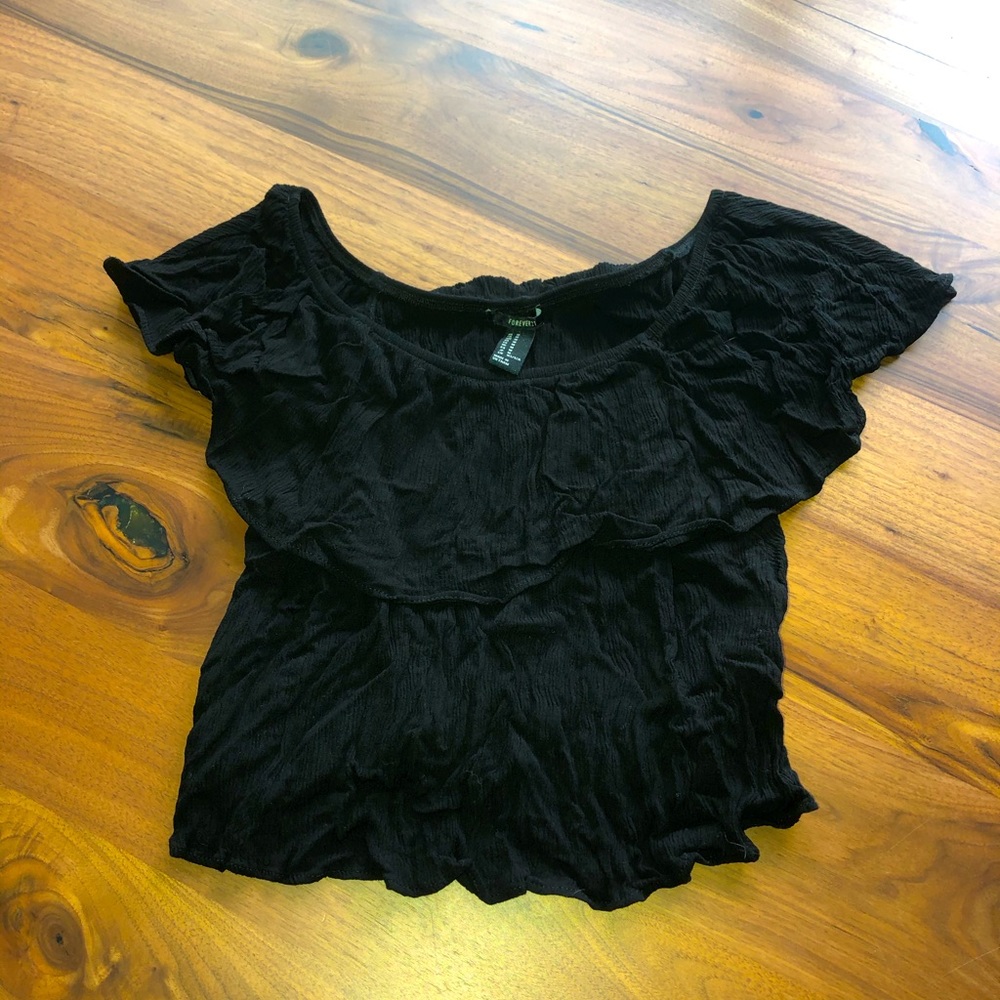 Black Off shoulder Flounce Festival Crop Top